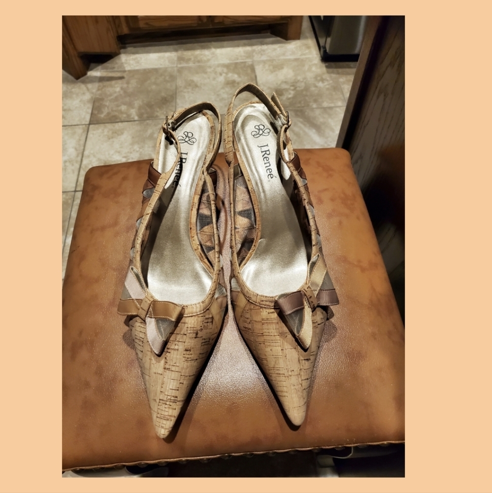 J Renee slingback cork shoes SZ 12WW excellent condition  3 1/2in heels